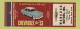Matchbook Cover - 1953 Chevrolet Mancuso Batavia NY