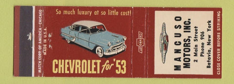 Matchbook Cover - 1953 Chevrolet Mancuso Batavia NY