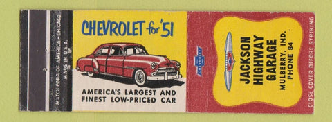 Matchbook Cover - 1951 Chevrolet Jackson Highway Garage Mulberry IN low phone #