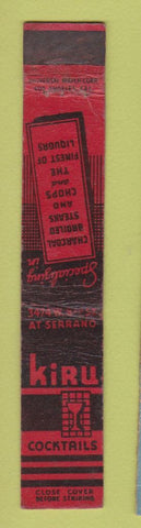 Matchbook Cover - Kiru Restaurant Los Angeles CA WORN 10 Strike
