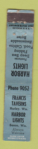 Matchbook Cover - Francis Tavern Saxon WI WORN ADVANCE 12 Strike