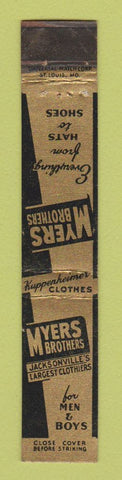 Matchbook Cover Myers Brothers Men's Clothes Jacksonville FL? IL? WEAR 10 Strike