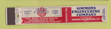 Matchbook Cover - Simmons Engineering Company Hansen Davenport IA 10 Strike