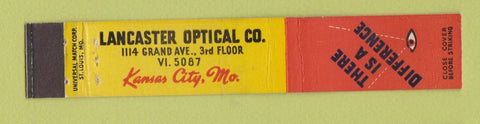 Matchbook Cover - Lancaster Optical Company Kansas City MO 10 Strike