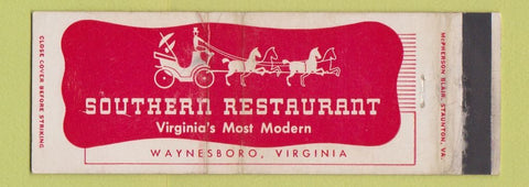 Matchbook Cover - Southern Restaurant Waynesboro VA WORN Full Length
