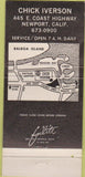 Matchbook Cover - Bhick Iverson Volkswagen Newport CA WEAR 30 Strike