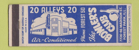 Matchbook Cover - The Bowler's Club Forest Park IL bowling WEAR