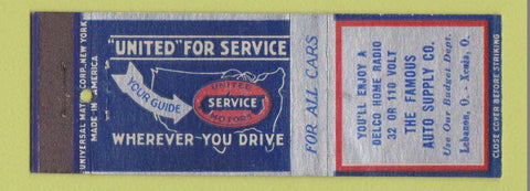 Matchbook Cover - United Service Motors Famous Auto Supply Lebanon Xenia OH