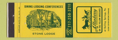 Matchbook Cover - Allenbury Stone Lodge Boiling Springs PA