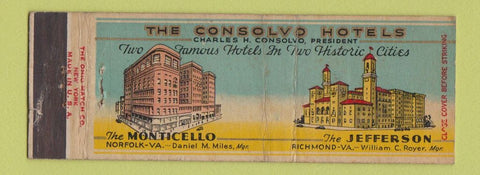 Matchbook Cover - Consolvo Hotels Richmond VA Norfolk WEAR Full Length