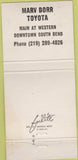 Matchbook Cover - Toyota South Bend IN Marv Borr WEAR 30 Strike