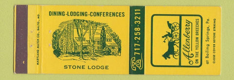 Matchbook Cover - Allenbury Stone Lodge Boiling Springs PA