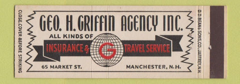 Matchbook Cover - Geo Griffin Insurance Travel Service Manchester NH Full Length