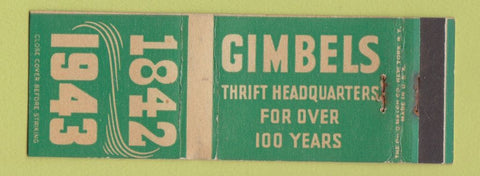 Matchbook Cover - Gimbels Department Store 1943