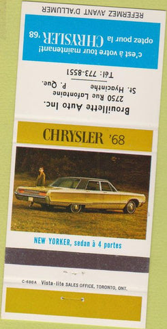 Matchbook Cover - 1968 Chrysler St Hyacinthe QC 30 Strike