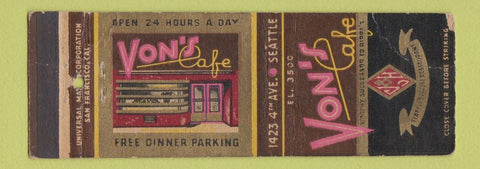Matchbook Cover - Von's Cafe Seattle WA WEAR