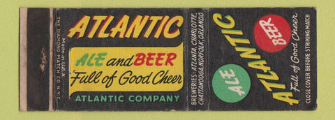 Matchbook Cover Atlantic Beer Atlanta Charlotte Chattanooga Norfolk Orlando WEAR