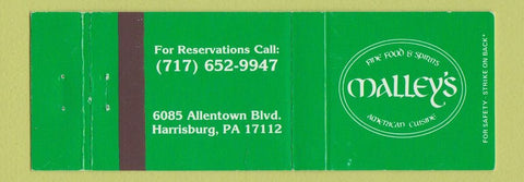 Matchbook Cover - Malley's Restaurant Harrisburg PA Full Length