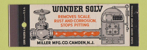Matchbook Cover - Wonder Solv Camden NJ solvent SAMPLE Full Length