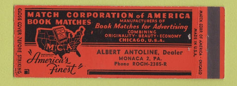 Matchbook Cover - Match Corporation Albert Antoline Monaca PA Full Length