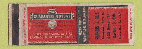 Matchbook Cover - Fracis Deis Insurance Dayton OH WEAR