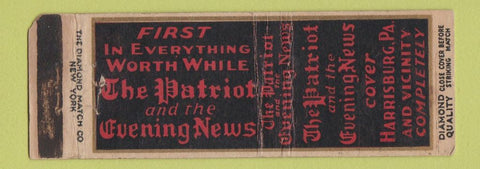 Matchbook Cover - Patriot and Evening Newspaper Harrisburg PA DQ WORN