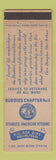 Matchbook Cover - Disables Veterans Buddies Chapter Dallas TX