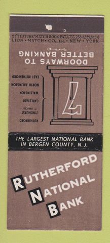 Matchbook Cover - Rutherford National Bank NJ 21 Strike Feature