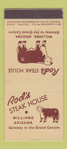 Matchbook Cover - Rod's Steak House Williams AZ 21 Strike Feature