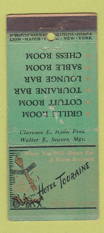 Matchbook Cover - Hotel Touraine Boston MA WORN 21 Strike Feature
