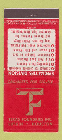 Matchbook Cover - Texas Foundries Lufkin TX Houston WEAR 21 Strike Feature