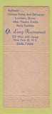 Matchbook Cover - Q Lung Chinese Restaurant New York City 21 Strike Feature