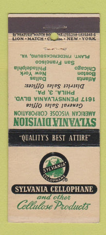 Matchbook Cover Sylvania Cellophane Cellulose Philadelphia PA 21 Strike Feature