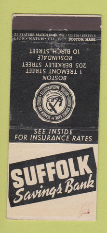 Matchbook Cover - Suffolk Savings Bank Boston MA Roslindale 21 Strike Feature