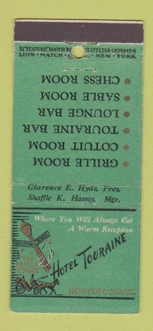 Matchbook Cover - Hotel Touraine Boston MA  21 Strike Feature