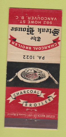 Matchbook Cover The Steak House Charcoal Broiler Vancouver BC 21 Strike Feature