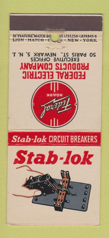 Matchbook Cover - Stab Lok Federal Noark Electric Newark NJ 21 Strike Feature