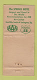 Matchbook Cover - The Springs Motel Lexington KY WORN 21 Strike Feature