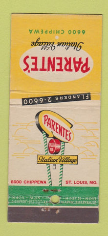 Matchbook Cover - Parente's Italian Village St Louis MO 21 Strike Feature