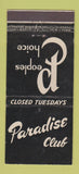 Matchbook Cover - Paradise Club Fairview NJ 21 Strike Feature