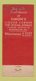 Matchbook Cover - Simon's Liquor Corner Brooklyn NY 21 Strike Feature