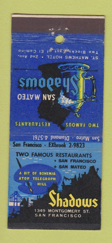 Matchbook Cover - The Shadows San Francisco CA 21 Strike Feature