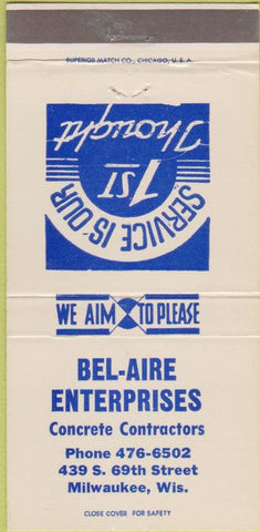 Matchbook Cover - Bel Aire Concrete Milwaukee WI 30 Strike