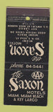 Matchbook Cover - Saxon Motels Miami Beach Key Largo FL 21 Strike Feature