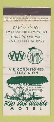 Matchbook Cover - Rip Van Winkle Motel New Haven CT WEAR 21 Strike Feature