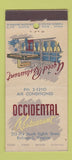 Matchbook Cover - Occidental Restaurant Richmond VA 21 Strike Feature