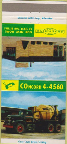 Matchbook Cover - Froemming Concrete Milwaukee WI 30 Strike