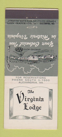 Matchbook Cover - Virginia Lodge Alexandria VA 21 Strike Feature