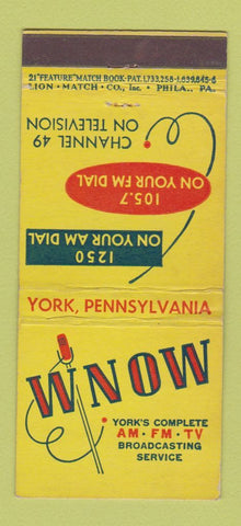 Matchbook Cover - WNOW Radio York PA 1250 21 Strike Feature