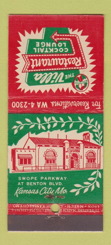 Matchbook Cover - The Villa Restaurant Kansas City MO 21 Strike Feature